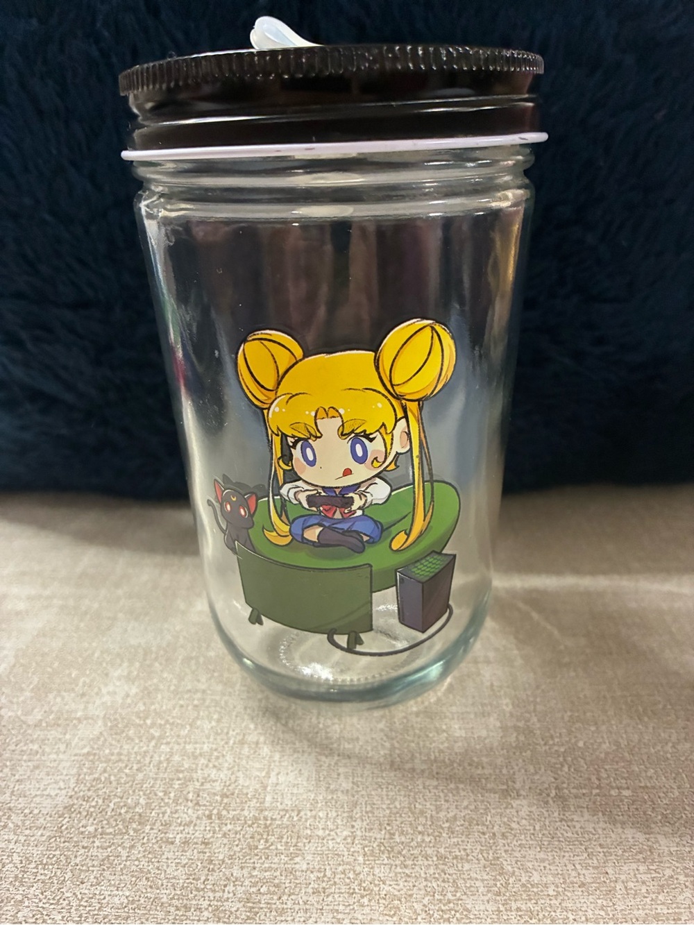 Sailor Moon Glass Glass with Yellow Character Graphic